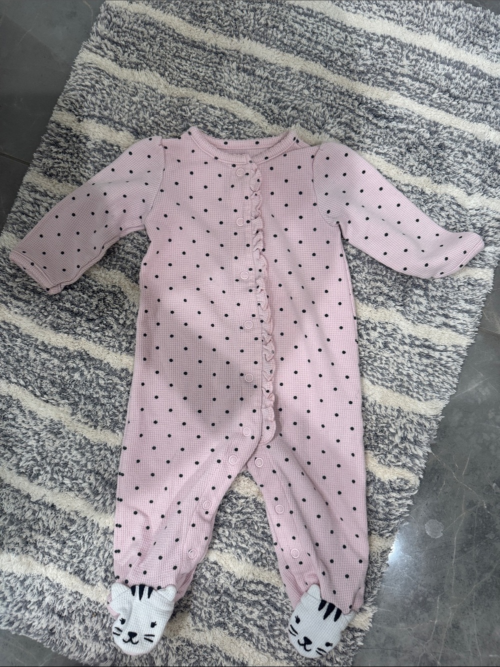 Pink Dot Footed One-Piece Romper with Cat Feet